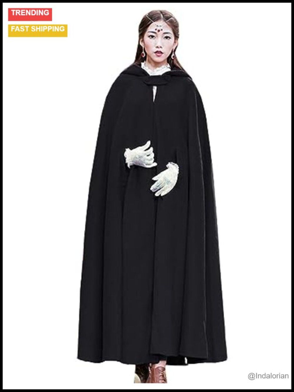 Women's Wool Blend Hooded Cape Cloak Winter Windproof Maxi Poncho Coat